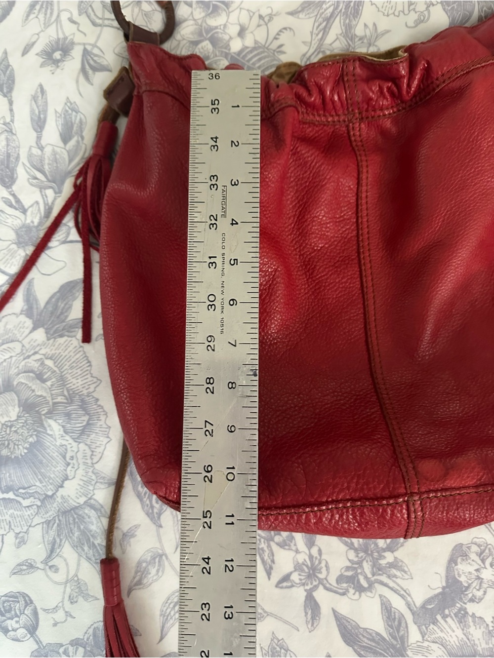 Lucky Brand Red Leather Drawstring Hobo with Fringe - Picture 10 of 11